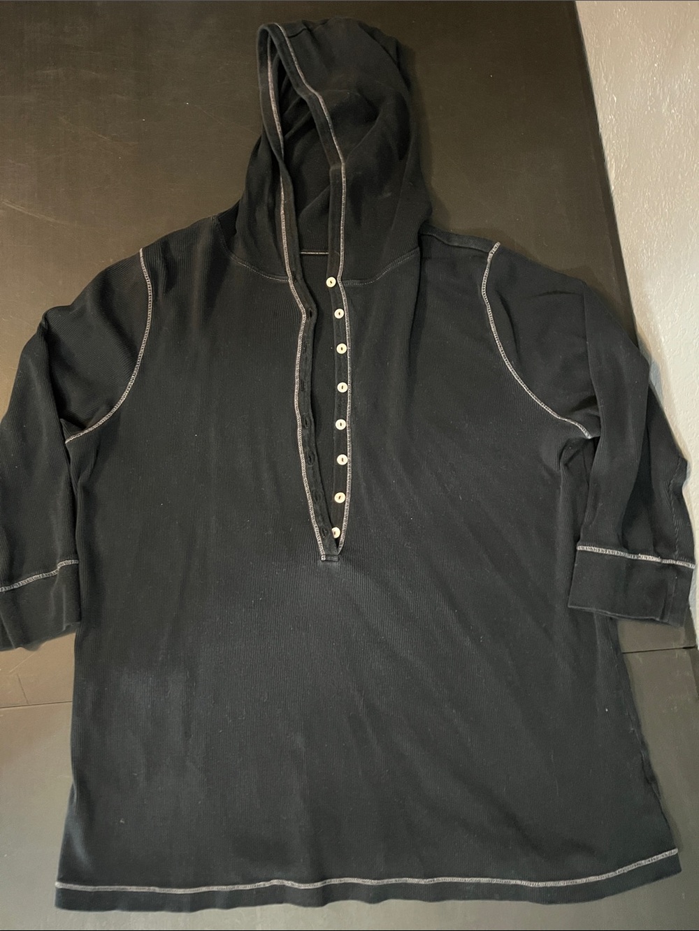 a.n.a Black Hooded Henley with Contrast Stitching